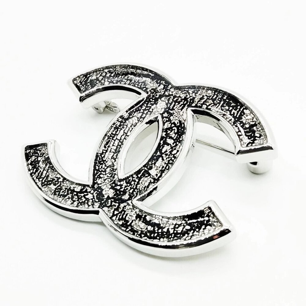 Chanel Brooch Pin Silver Black B24 B 597-051025